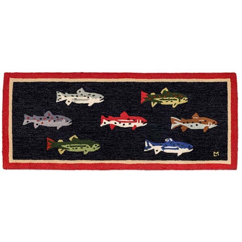 Red-Bordered River Fish Hooked Wool Runner - OUT OF STOCK UNTIL 06/05/2025