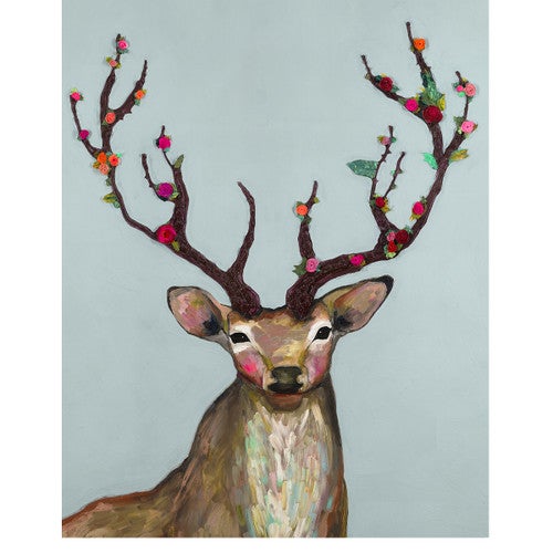 Posy Antler Deer Ice Blue Canvas Art