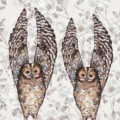 Barred Owl Brothers Floral Canvas Art