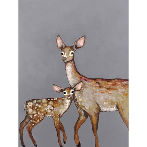 Sweet Doe & Fawn on Gray Canvas Print