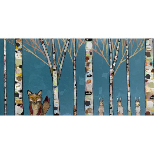 Fox & Bunnies on Blue Canvas Print