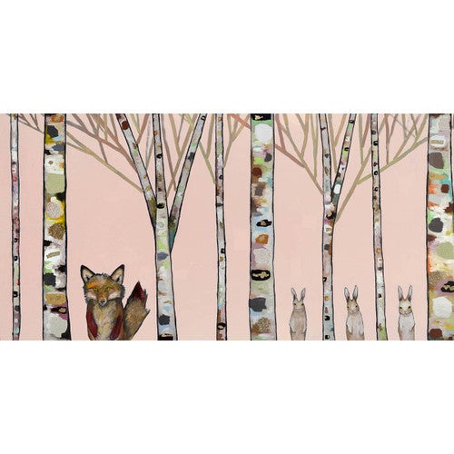 Fox & Bunnies on Coral Canvas Print