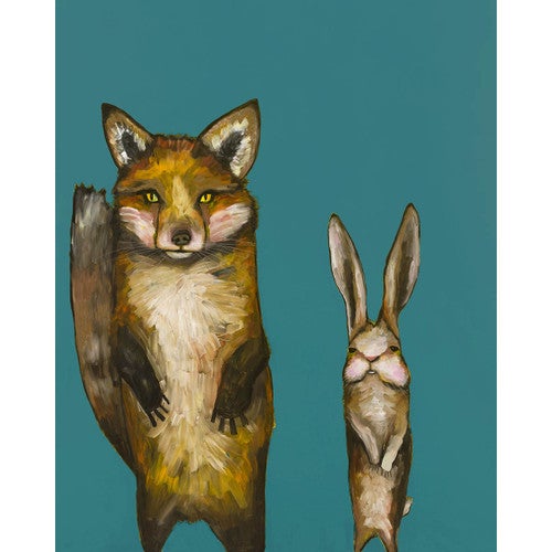Fox & Bunny Pair on Teal Canvas Print
