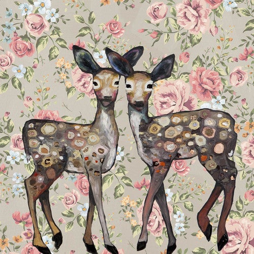 Two Deer Floral Canvas Print