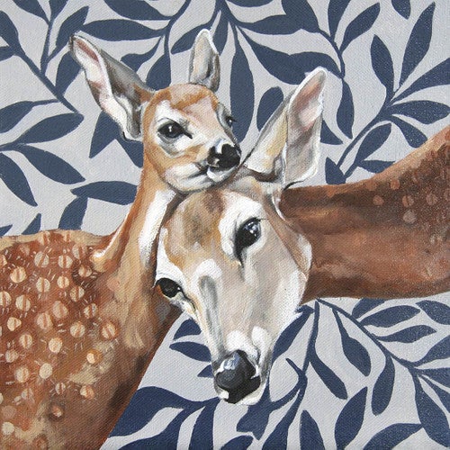 Mama Deer & Fawn Canvas Print