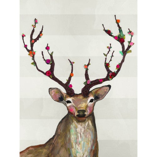 Posy Antler Deer on Cream Stripes Canvas Art