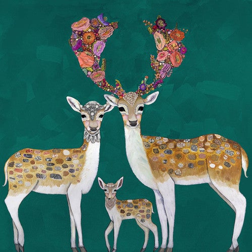 Flowering Fallow Deer Green Canvas Print