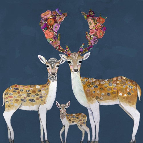 Flowering Fallow Deer Blue Canvas Print