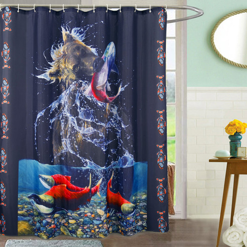 Bear & Salmon Shower Curtain