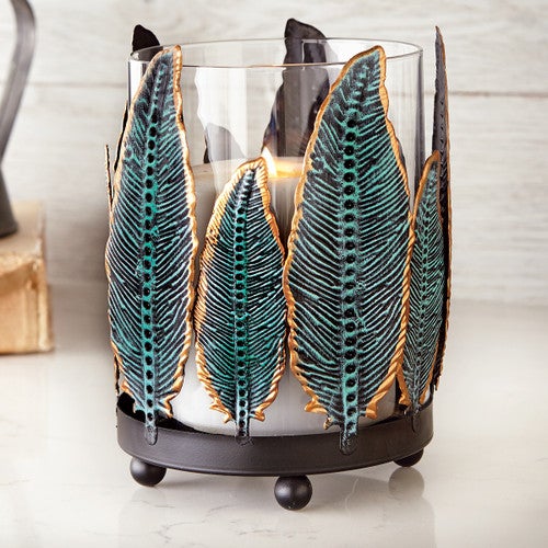 Turquoise Feather Candle Holder