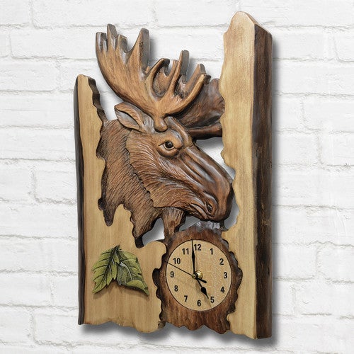 Majestic Moose Carved Wood Wall Clock