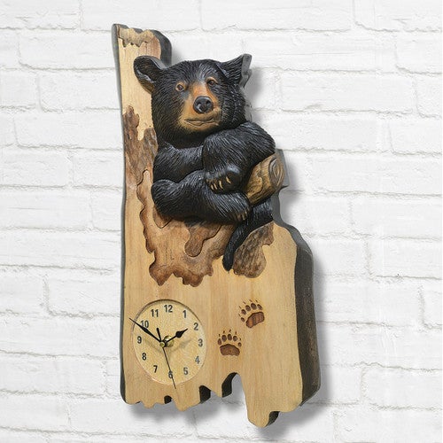 Black Bear Carved Wood Wall Clock