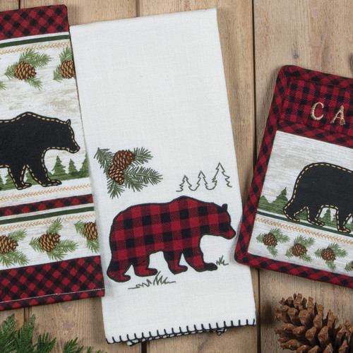 Bear Cabin Buffalo Check Whipstitch Terry Towel