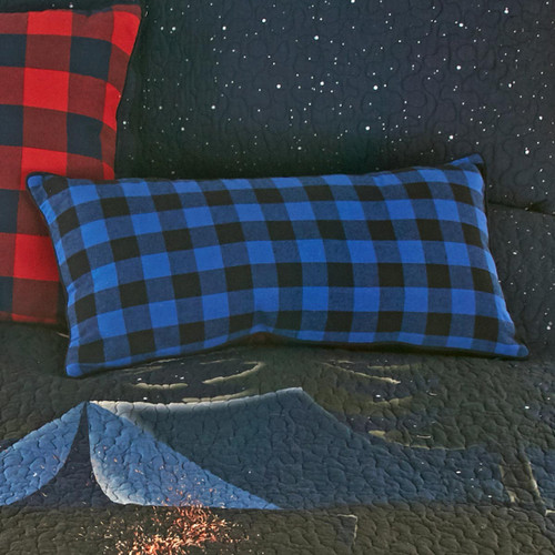 Bear Campout Blue Check Pillow