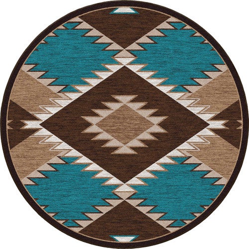 Southwestern Diamond Teal & Brown Rug - 8 Ft. Round