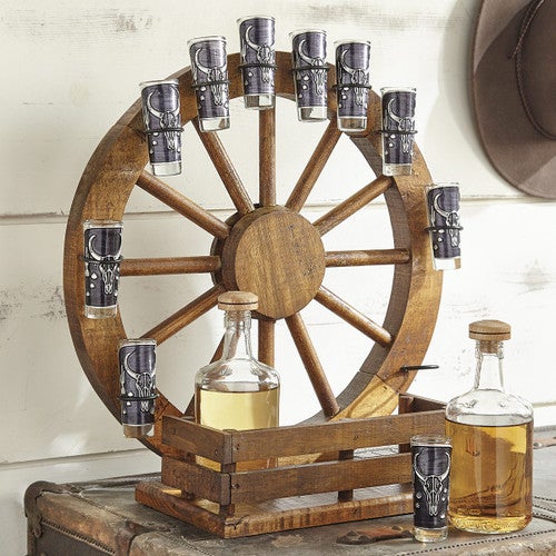 Wagon Wheel Decanters & Shot Glasses Set