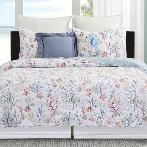 Coral Waters Quilt Bed Set - Full/Queen - OVERSTOCK
