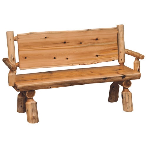 Cedar Log Bench with Solid Back and Arms - 5 Foot