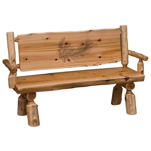 Cedar Log Bench with Solid Back and Arms - 4 Foot