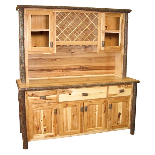 Hickory Buffet & Hutch with Wine Rack - 75 Inch