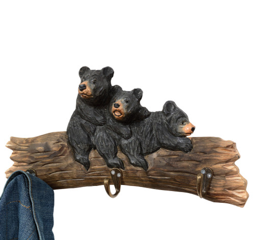Bear Cubs Wood Carved Hooks