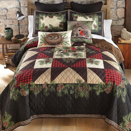 Woodland Cardinal Quilt Bed Set - Queen