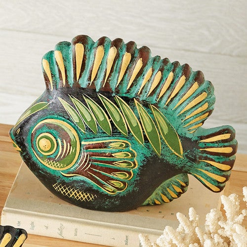 Green Fish Clay Sculpture - CLEARANCE