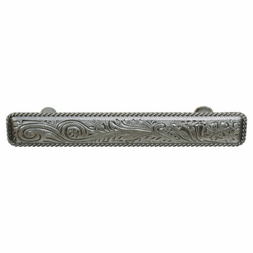 Engraved Flower Cabinet Pulls - Set of 2 - 4 Inch - Pewter - CLEARANCE