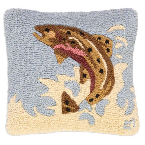 Trout Trail Hooked Pillow
