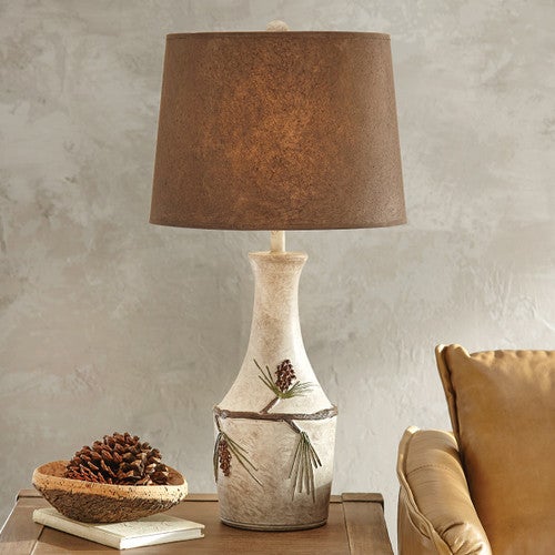 Rustic Pinecone Table Lamp - White