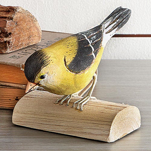 Perching Golden Finch Wooden Figurine