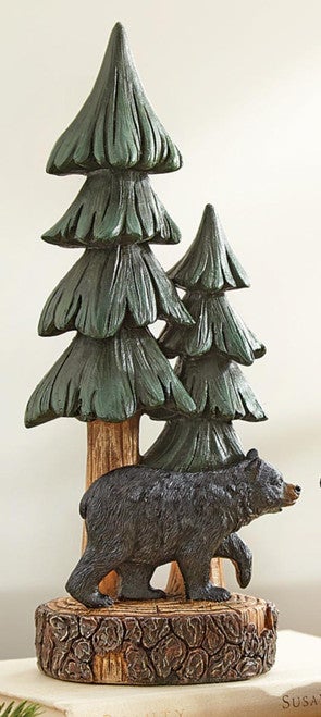 Bear & Pine Tree Sculpture