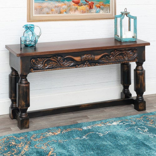 Cattle Baron Carved Longhorn Console Table