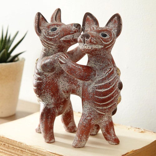 Southwest Dancing Dogs Clay Sculpture