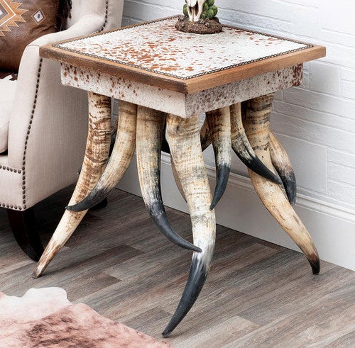 Laredo Cowhide & Horn End Table