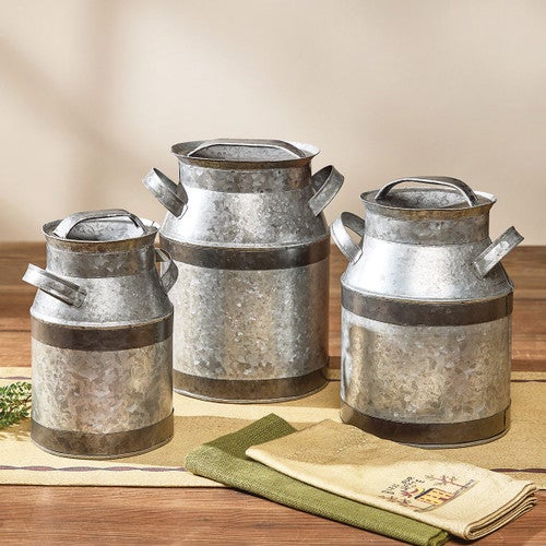 Galvanized Milk Can Canisters - Set of 3