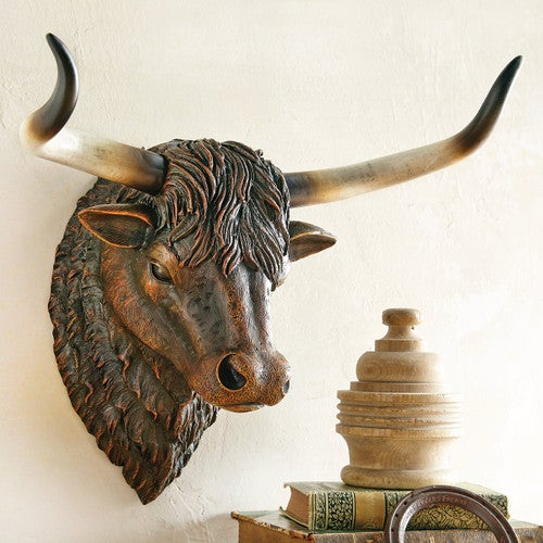Longhorn Steer Sculpture Wall Hanging