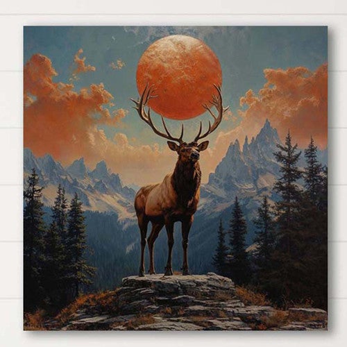 Crimson Moon Elk Canvas