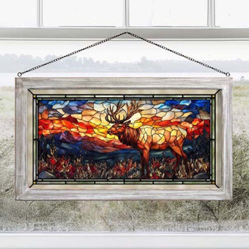 Twilight Elk Stained Glass Art