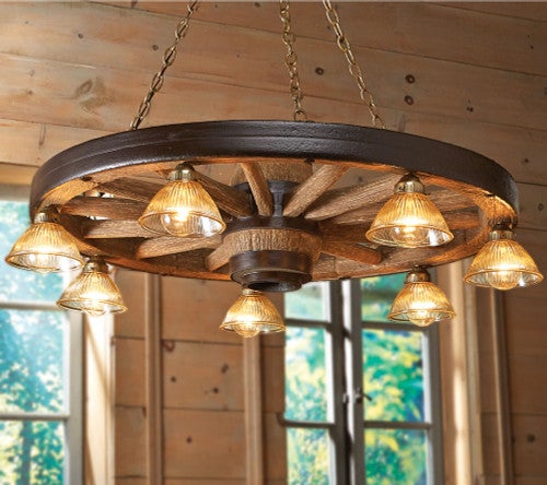 Large Wagon Wheel Chandelier with Downlights - Antique Brass - OVERSTOCK