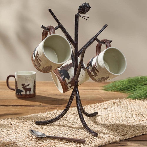 Pinecone Branch Metal Mug Rack