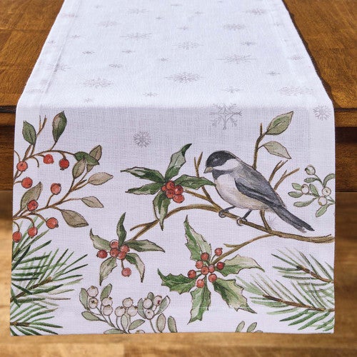 Frosty Chickadee Table Runner - 54 Inch