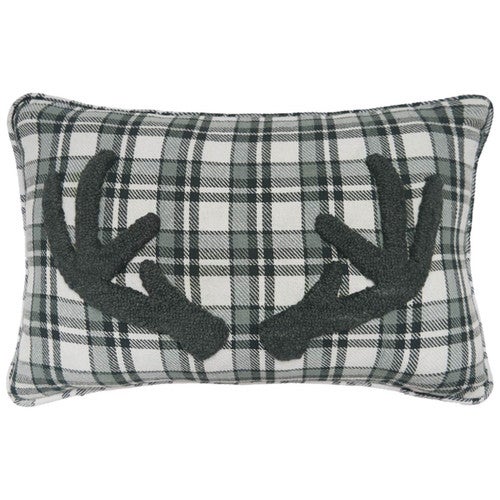 Gray Plaid Antler Pillow