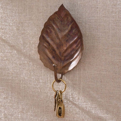 Antique Patina Leaf Hooks - Set of 2