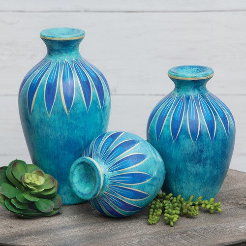Mission Flower Clay Vases - Set of 3 - CLEARANCE