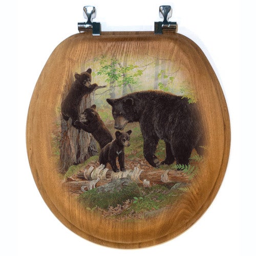 Bear Family Wood Toilet Seat - Round