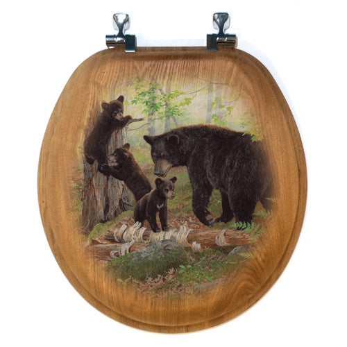 Bear Family Wood Toilet Seat - Round