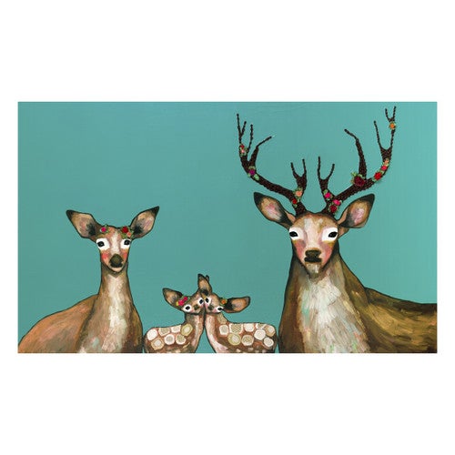 Whitetail Family Teal Canvas Art