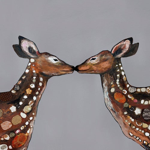 Deer Kiss Gray Canvas Art