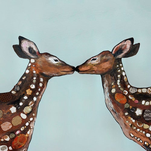 Deer Kiss Blue Canvas Art